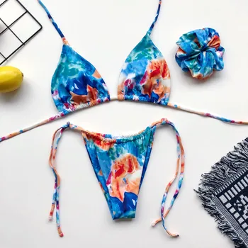 Naujas Kaklaraištis Dažų Apynasrio Bikini 2020 Moterų maudymosi kostiumėlį Moterų maudymosi Kostiumėliai, Dviejų vienetų Bikini komplektas Brazilijos Bather Plaukų Žiedas Maudymosi Kostiumą Plaukti