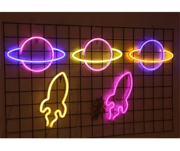 Kūrybos Neoninės Šviesos Raketų ir Planetos Formos USB Led Neonas Pasirašyti Skirtą Kambarį Namuose Šalis Vestuvių Dekoro Kalėdų Dovana Naktį Lempos Dovanos