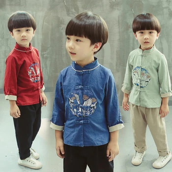 Vaikams laisvalaikio Hanfu berniukas Tango kombinezonas kūdikiui Kinų stiliaus vaikų drabužių senovės kostiumas suknelė Berniukai Naujųjų Metų drabužių