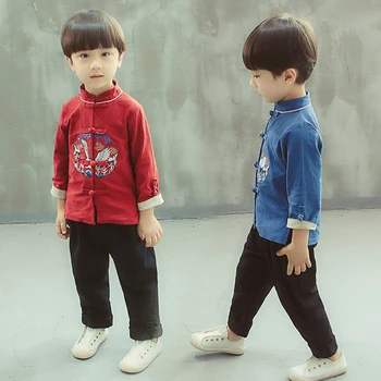 Vaikams laisvalaikio Hanfu berniukas Tango kombinezonas kūdikiui Kinų stiliaus vaikų drabužių senovės kostiumas suknelė Berniukai Naujųjų Metų drabužių