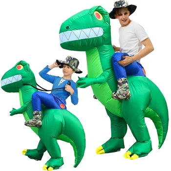 Vaikai Suaugusiųjų Helovinas Dino Pripučiami Kostiumai Važiuoti Žalias Dinozauras, Cosplay Kostiumai, Juokingi Karnavalas Pėsčiomis T-Rex Susprogdinti Drabužiai