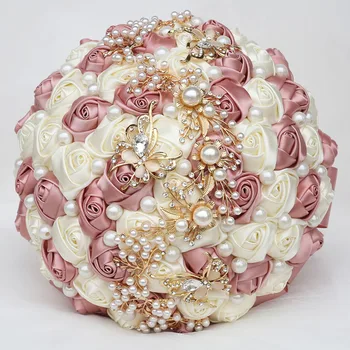 7colors Perlai Nuotakos Vestuvių Rožių Puokštės Elegantiška Puokštė Bridesmaid Ranka Ūkyje Netikrą Gėlės Aukso Deimantų Šalis Dovana W322G