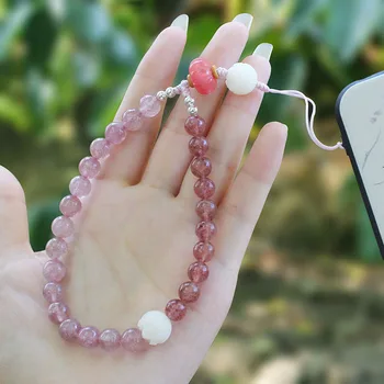 Naujas trumpas mobiliojo telefono grandinės Braškių kristalų mobiliojo telefono virvelės Bodhi nuimamas telefono dėklas pakabukas riešo dirželis