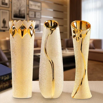 Nemokamas Pristatymas Mados Modernaus Stiliaus aukso Keramikos Stalo Gėlių vaza, Vestuvių dovana, Namų Dekoravimo Reikmenys amatai