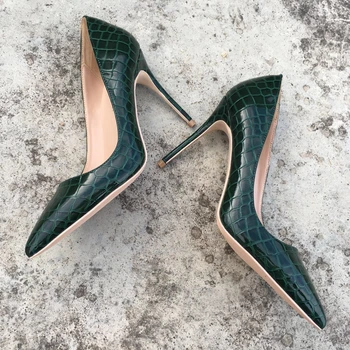 2018 nauja, žalios spalvos dydis 35-43 aukštos obcasie lady siurbliai seklių pažymėjo tne OLIS moteris batai slip-on PU odos vestuvių batai