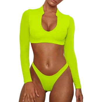 7 Spalvų Akių Ilgomis Rankovėmis Neon Bikini Nustatyti Dviejų Dalių Maudymosi Moterų Trinkelėmis, Maudymosi Kostiumėliai, Moterų 2019 Aukšto Juosmens Bėrimas Apsaugas Paplūdimio
