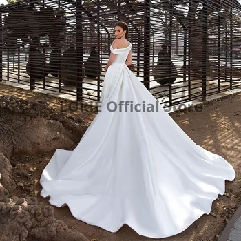 LORIE Satino Vestuvių Suknelės, su Kišenėje 2020 Vieną Petį Baltos Vestuvinės Suknelės Paprastas Elegantiškas Vestuvių Suknelės Katedra/ Royal Traukinys
