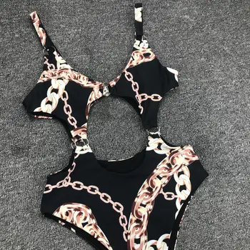 2020 Seksualus Tuščiaviduriai vientisi maudymosi Kostiumėliai Moterims, Grandinės spausdinimo Liesas maudymosi kostiumėlį, Maudymosi Monokini Badpak Mujer Trikini Bikini Biquini