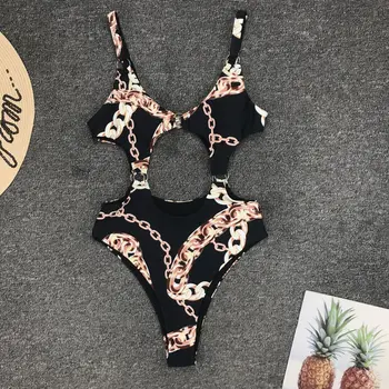 2020 Seksualus Tuščiaviduriai vientisi maudymosi Kostiumėliai Moterims, Grandinės spausdinimo Liesas maudymosi kostiumėlį, Maudymosi Monokini Badpak Mujer Trikini Bikini Biquini