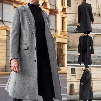 Žiemą Vyrai Vilnoniai Paltai Kietas ilgomis Rankovėmis, Švarkeliai, Vilnos Vyrų Paltai Streetwear Mados Ilgos Tranšėjos Viršutiniai drabužiai 2021 Plius dydis