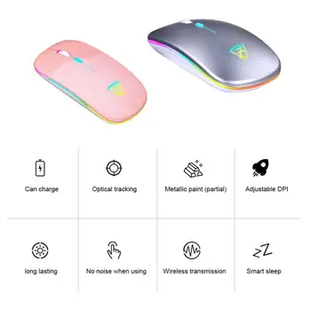 Ultra Slim Belaidės Pelės Mokamas Lengvi Nešiojamieji LED Spalvinga Šviesos Įkrovimo Išjungti Pelės Bluetooth Pelių Nešiojamas