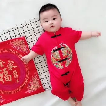 Kinų Stiliaus Baby Kombinezonas Naujagimiui Kūdikių Drabužiai Mergaitės Berniukai Naujųjų Metų Siuvinėjimo Romper Jumpsuit Žiemos Komplektai Naujų Atvykimas