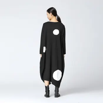 XITAO Nereguliarus Dot Midi Suknelė Moterims Korėja Mados, Naujo Dizaino Kišenėje Wild Joker Ilgai Paspauskite Spalvų Kratinys 2019 M. Rudenį KY708