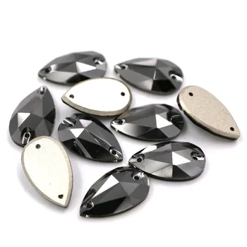 Naujas Aukštos kokybės Flatback stiklo kristalų dvigubai skylę siūti cirkonio Ašaros Metalų juodųjų strazdų 