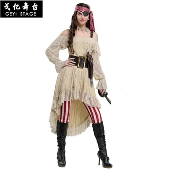 Naujas suaugusiųjų piratų akių kapitonas deluxe ponia jūra tinkamą suknelę, helovyno cosplay kostiumu apsirengęs kaip karnavalas suknelė