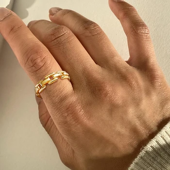 Skanėstas Grandinės Žiedas Moterims, Elegantiškas Aukso Tonas Nuorodą Žiedai