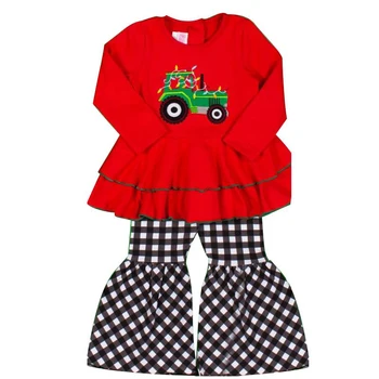 Nauja rudens ir žiemos baby girl vaikų drabužiai pieno šilko raudona dviejų sluoksnių ilgomis rankovėmis + check varpas nuosėdos Kūdikis, Kalėdų nustatyti