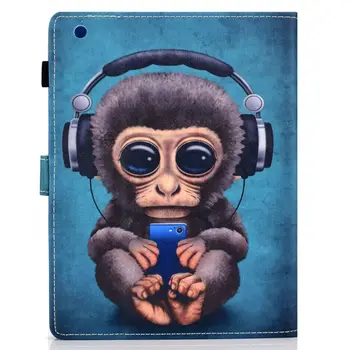 Apple iPad 2 3 4 Padengti Funda Tablet Silikono PU Odos iPad2 iPad3 iPad4 Animacinių filmų beždžionė Stovėti Odos Apvalkalas +Dovana