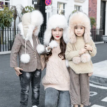 Moterų Mados Žiemą Vaikai Skrybėlę Pu Oda Didelis Kamuolys Kailio Pliušinis Vėjo Ushanka Skrybėlę Vaikų Berniukų, Mergaičių Šiltas Slidinėjimo Kepurę