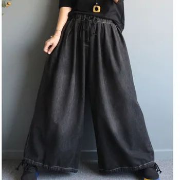 Platus Kojų Džinsus Aukštu Juosmeniu Džinsai Krovinių Kelnės Atsitiktinis vientisa spalva Vintage Kaubojus Kelnės Moterų Plius Dydis Streetwear Baggy Jeans