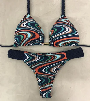2019 Karšto Seksualus spausdinti Bikini maudymosi Kostiumėliai Moterims, maudymosi kostiumėlį Biquini Strappy Push Up Bikinis Nustatyti Žemas Juosmens Maudymosi Kostiumą Maillot De Bain