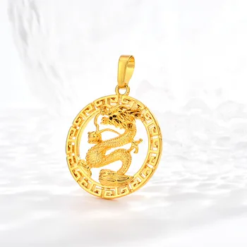 14K aukso Pakabutis už Grandinės Karoliai Turas Zodiako ženklas Kabo Dragon Modelio moteriški Karoliai, Pakabukas be Grandinės Birhtday Dovana Vyras