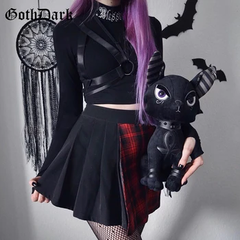 Goth Dark Gothic Punk Juoda Moterų Bodycon T-Shirts Mall Goth Grunge Harajuku Golfo Apkarpyti Viršūnes Emo Alternatyvių Drabužių Tees