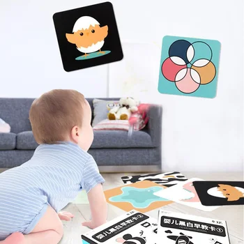 Vaiko Mokymosi Kortelės Žaislai vizualinė Stimuliacija Korteles Su Gyvūnų Korteles, skirtas 0-36 Mėnesių Juoda Balta 