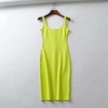 Vasaros suknelė 2020 bodycon suknelė neoninė žalia balta suknelė midi suknelė juoda geltona paplūdimio suknelė sundress atsitiktinis vestidos