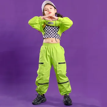 Vaikams Hip Hop Drabužių Žalia Palaidinukė Marškinėliai Apkarpyti Viršūnes Veikia Priežastinis Pants Mergina Džiazo Šokio Kostiumų Drabužių Komplektus