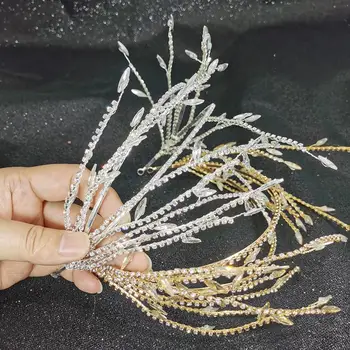 Baroko Kristalų Perlai, kalnų krištolas Kutas lapų dvigubai Hairband Moterų Nuotakos Vestuvių Tiara Plaukų Aksesuarų, Crown Hairwear Papuošalai