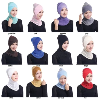 Moterų Hijab variklio dangčio Bžūp Visiškai Padengti Kaklo Underscarf Vidinis Hijab Musulmonų ruožas Turbaną skrybėlę