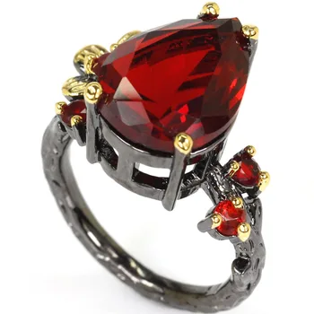24x16mm Vintage Papuošalai Žiedas Moterims Gotikos Sukūrė Raudonųjų Kraujo Rubino Juoda Aukso Spalvos Dovana Sidabro Žiedai
