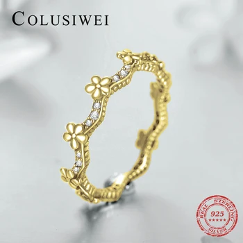 Colusiwei Naują Atvykimo Originali 925 Sterlingas Sidabro, Aukso Spalvos Gėlių Piršto Žiedai Moterų Mados Augalų Žiedo Fine Jewelry 2019