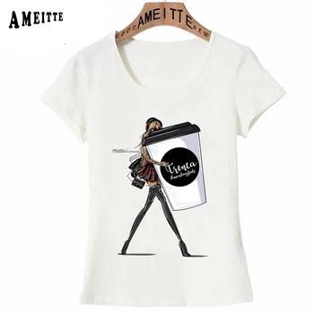 Nauja Vasaros T-Shirt Mielas Moterų Drabužių Mados Tendencija Paryžius Pirmadienį Mano Mergina Atsitiktinis Viršūnes Didelis Puodelis Kavos Meno Hipster Moteris Tees