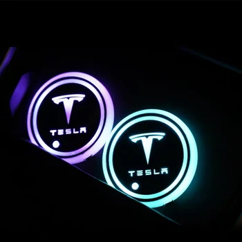 2vnt USB Įkrovimo Spalvinga Pažangi Led Vandens Puodelio Šviesos Miestelyje Automobilių Atmosfera Šviesą Tesla Model 3/S/X Automobilių Stilius