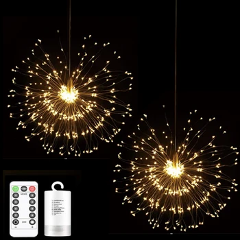 LED Fejerverkų Šviesos Girlianda Starburst Žibintai Varinės Vielos Pasakų String Light su Nuotolinio 8 Režimai Kabo Lempa Kalėdinis vakarėlis