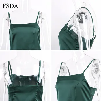 FSDA Backless Pusėje Ritininės Satino Mini Suknelė Spageti Dirželis Rankovių Linija, Casual, Elegantiškas Vasaros Moterų Suknelės