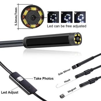1pc 7mm/5.5 mm 1M Endoskopą Mirco USB 2m 6LED Endoskopą Kamera, Android Vandeniui Dujotiekio PCB PC Tikrinimo Mini Kamera