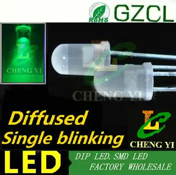 1.5 Hz Gryna Žalia 5mm vieną mirksi led lemputė 520-530nm Išsklaidytos dip led(Automatinis mirksi)