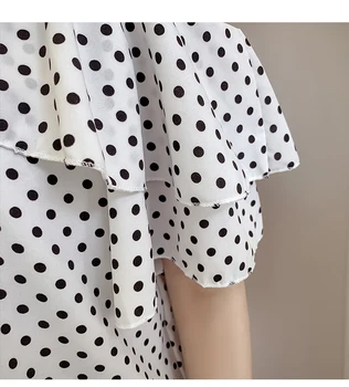 Mados moteriški drabužiai, moteriškos vasarinės palaidinės 2021 trumpas rankovės dot šifono moterų palaidinė marškinėliai v-kaklo išjungti sloulder viršuje 3416 50