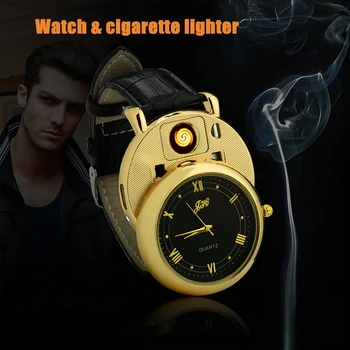 Žiūrėti Vyrų Cigarečių Degiklio Kvarcinis Laikrodis USB Mokestis Pakeisti Kaitinimo Viela Stovykla Gaisro Mados Retro Vyrų Laikrodis JH358
