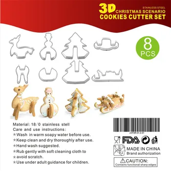 Skrudinant Įrankis 3D Kepimo Formų Mielas Kalėdų Nerūdijančio Plieno Lenkti Slapukas Pelėsių Sugarcraft Šokolado Dekoravimo Stūmoklį Cutter