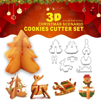 Skrudinant Įrankis 3D Kepimo Formų Mielas Kalėdų Nerūdijančio Plieno Lenkti Slapukas Pelėsių Sugarcraft Šokolado Dekoravimo Stūmoklį Cutter
