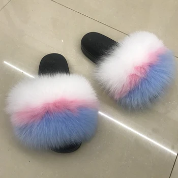 Kailio Šlepetės Moterims Nekilnojamojo Fox Fur Fifo 2020 Naujas Mados Purus Skaidres Butas Sandalai