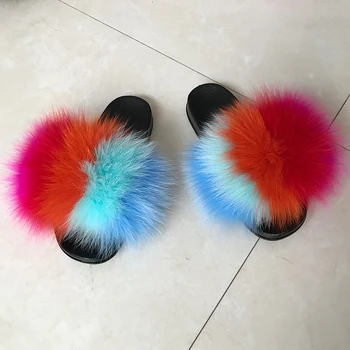 Kailio Šlepetės Moterims Nekilnojamojo Fox Fur Fifo 2020 Naujas Mados Purus Skaidres Butas Sandalai