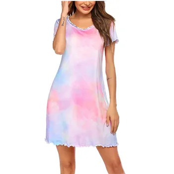 2021 Nauji Moteriški Sleepwear Suknelės, Trumpos Pynimas Rankovės Loungewear Suknelės Pižamą Minkštas Miega Suknelė Vestido De Mujer