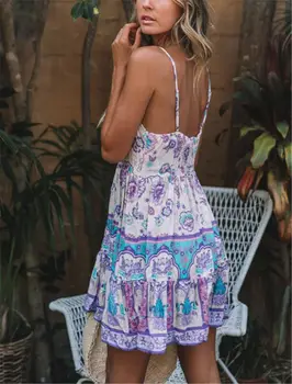 2020 Metų Vasaros Moterų Boho Mini Suknelė Lady Vakarą Atsitiktinis Spausdinti Beach Party Dress Sundress