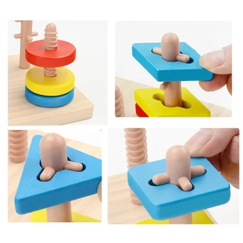 Vaikams, Mediniai Žaislai, Montessori Švietimo Žaislai Bokšto Žaidimas Modelis Pastato 4 Pakopos Atitikimo Spalvos, Formos, Medinės 3D Puzzle Žaislai