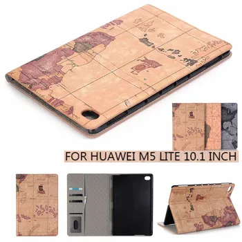 Retro Žemėlapis Pu Odos Huawei MediaPad M5 Lite 10 BAH2-W19/L09/W09 Atveju Ultra Plonas Smart Stovėti Padengti MediaPad M5 Lite 10.1